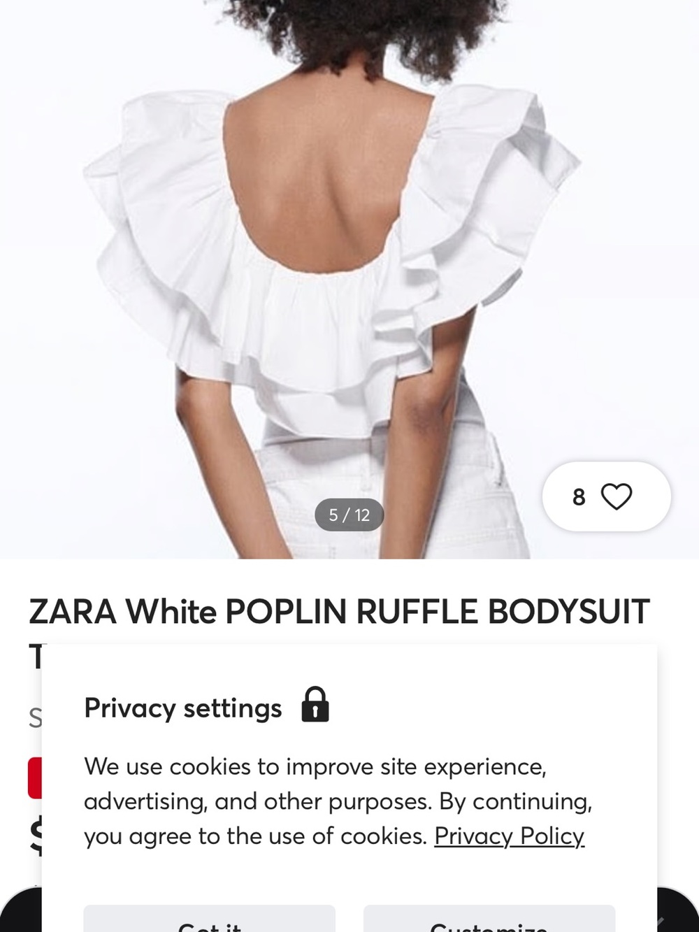 Zara Ruffle Bodysuit Size Small - Picture 3 of 6